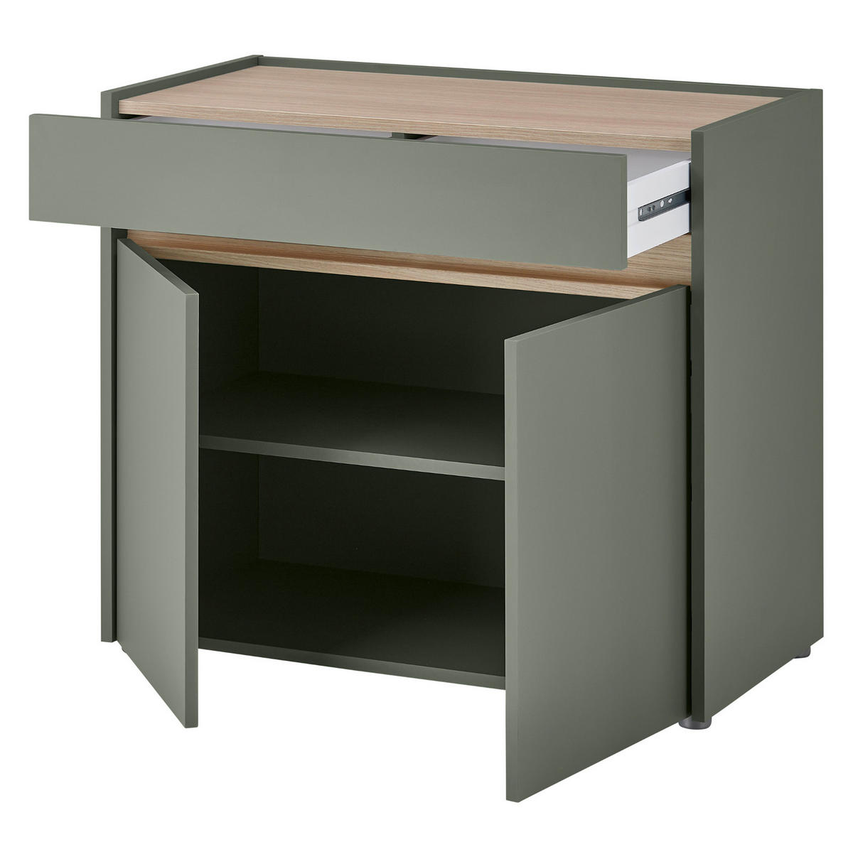 SCHUHSCHRANK Flur Kommode in Salbei Grün mit Eiche, Schubkasten und Fächer, 80 x 70 cm - Salbeigrün/Eichefarben, Holz/Holzwerkstoff (80/70/40cm) - Furn.Design