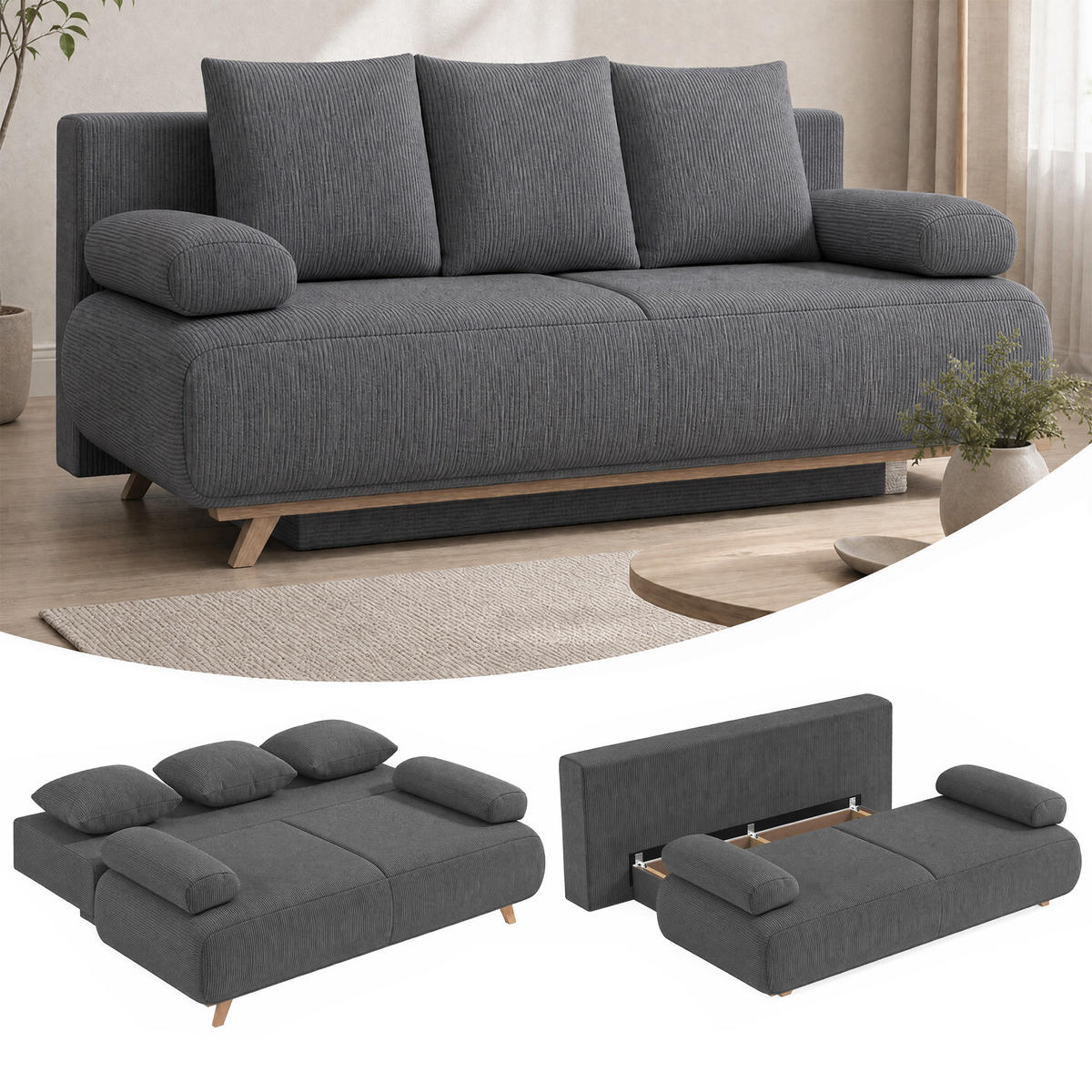 SCHLAFSOFA Grau 188.0/100.0/84.0cm - Grau, Textil (100/84/188cm)