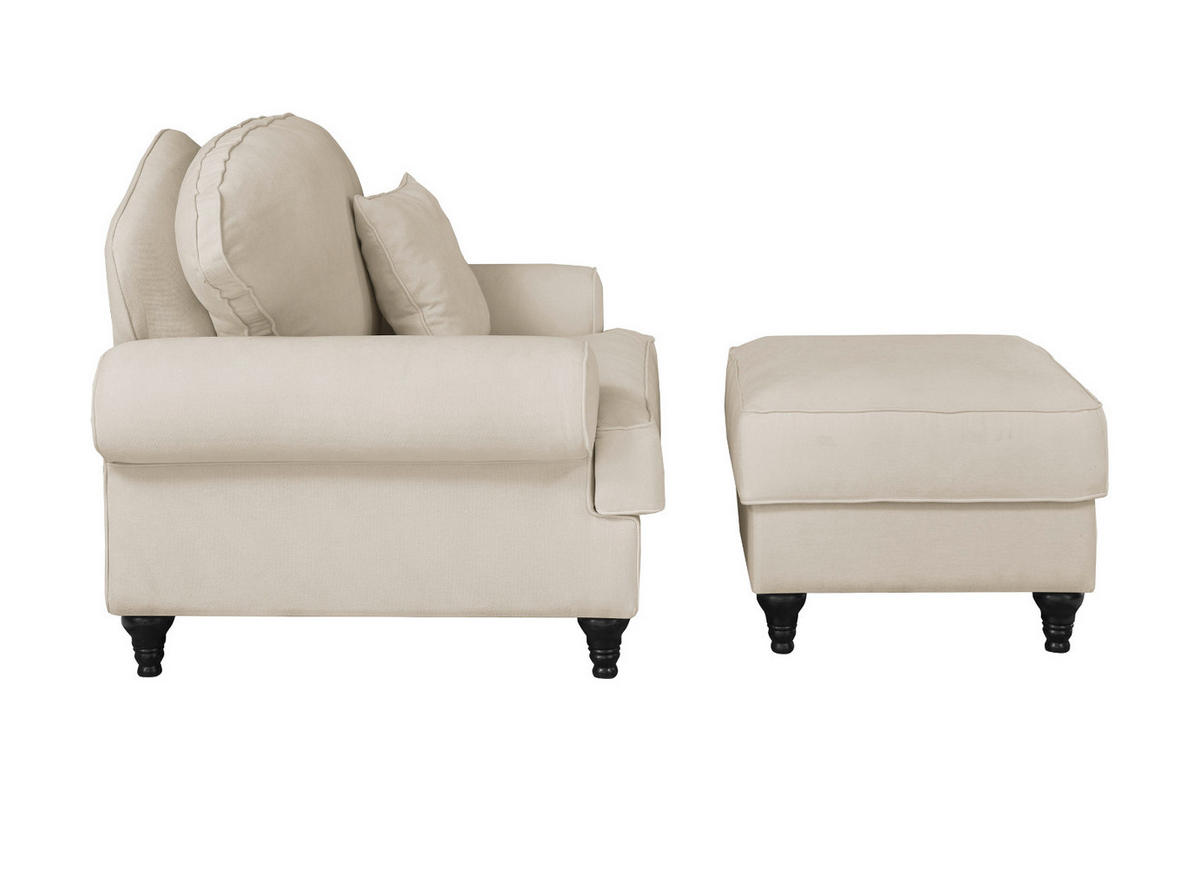 SESSEL-SET beige Landhaus, Loungesessel inklusive Hocker - Beige/Braun, Holz/Textil (175/95/110cm) - Furn.Design