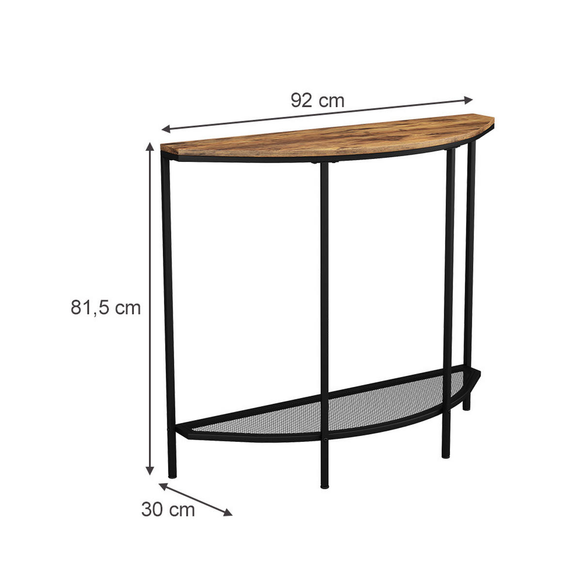 KONSOLENTISCH Fyrk Eiche rustikal 92 x 81.5 cm mit offener Ablage - Wildeiche/Schwarz, Holzwerkstoff (30/92/81.5cm) - Vicco