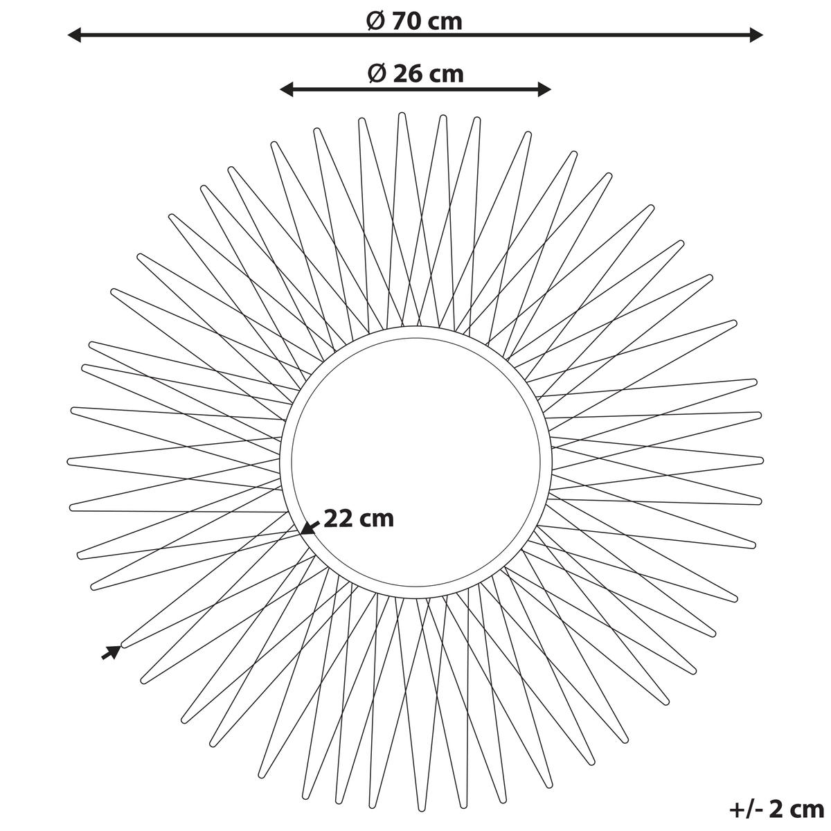 WANDSPIEGEL gold Sonnenform 70 cm Saumur - Goldfarben, Metall (70/4/70cm) - Beliani