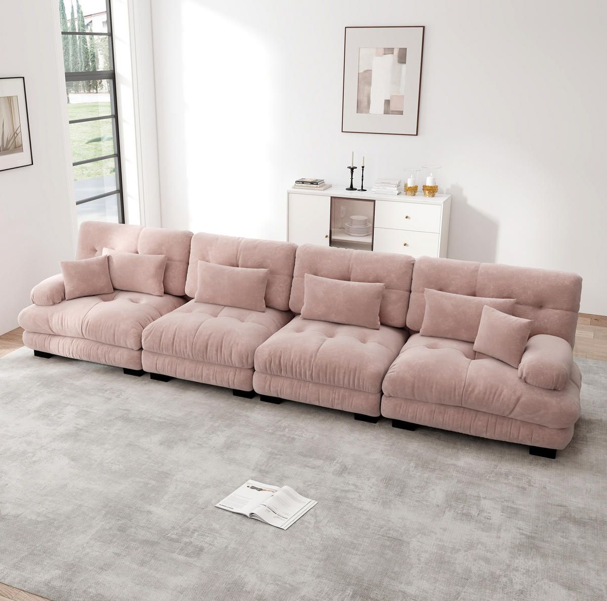 SOFA modulares Design Tiefensitz Chenille Pink - Pink, Kunststoff (77/81/406cm) - Meubliv