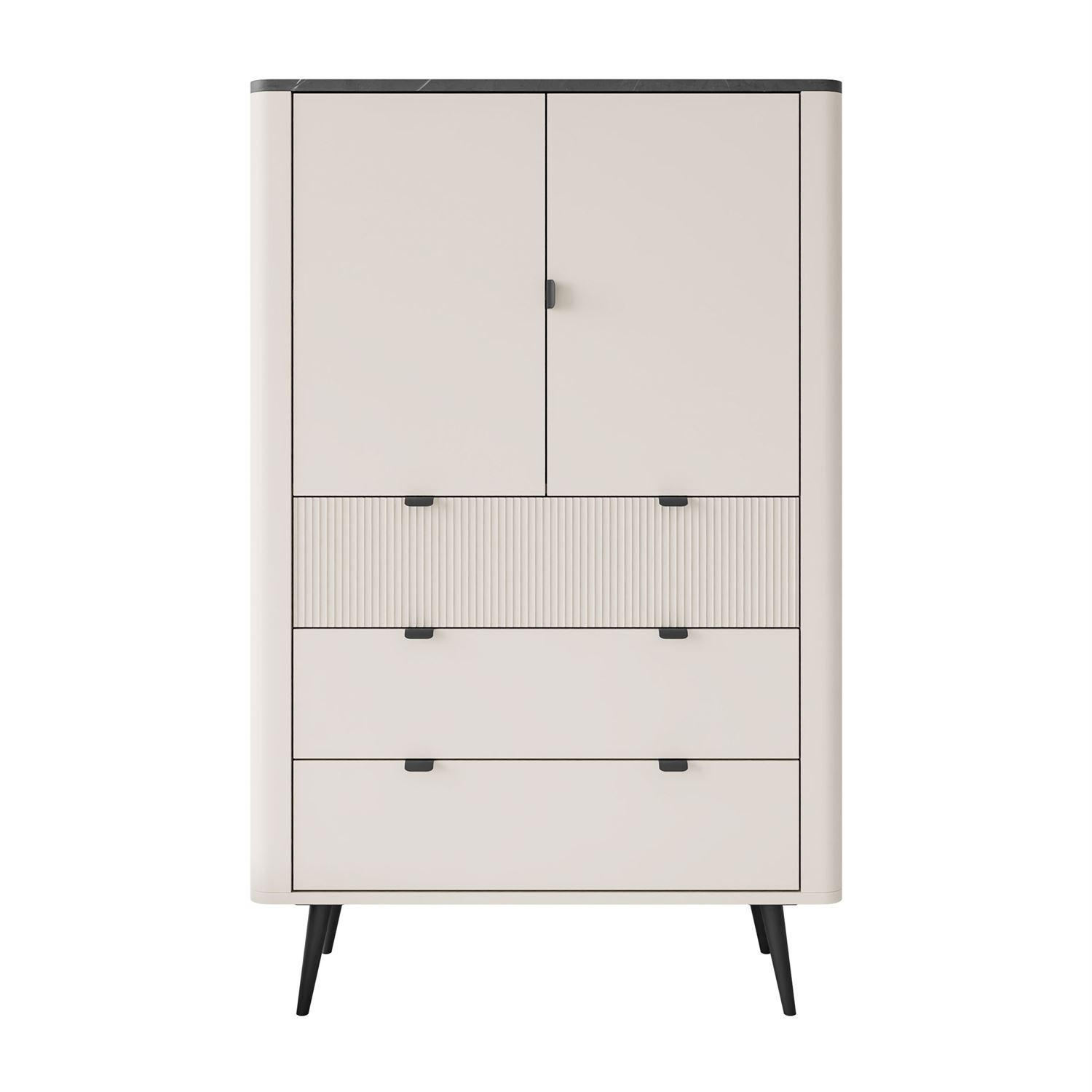 HIGHBOARD mit Schubladen AUTUMN 2D3S mit geriffelter Front, Kaschmir / Grauer Stein - Beige, Holzwerkstoff (90/142/40cm) - Lookway
