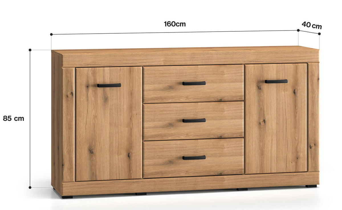 KOMMODE Dora Evoke Eiche 160 / 40 / 85 cm - Eichefarben, Holz/Holzwerkstoff (160/85/40cm) - Feldmann-Wohnen