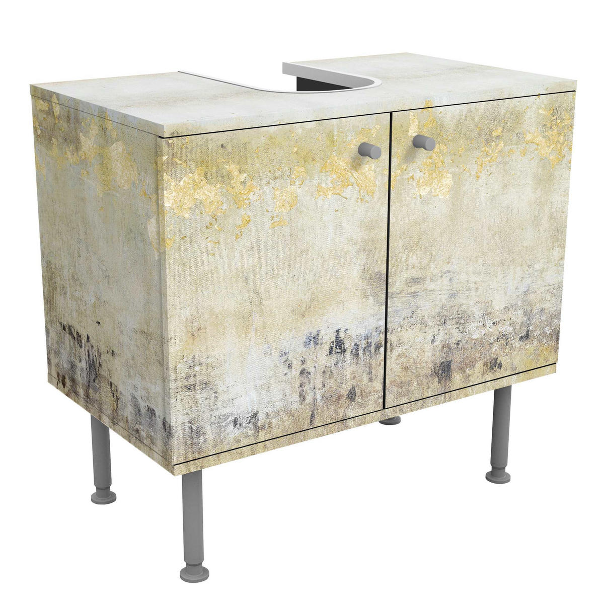 WASCHBECKENUNTERSCHRANK Goldene Farbfelder I 60/55/35 cm - Weiß, Holzwerkstoff (60/55/35cm) - Bilderwelten