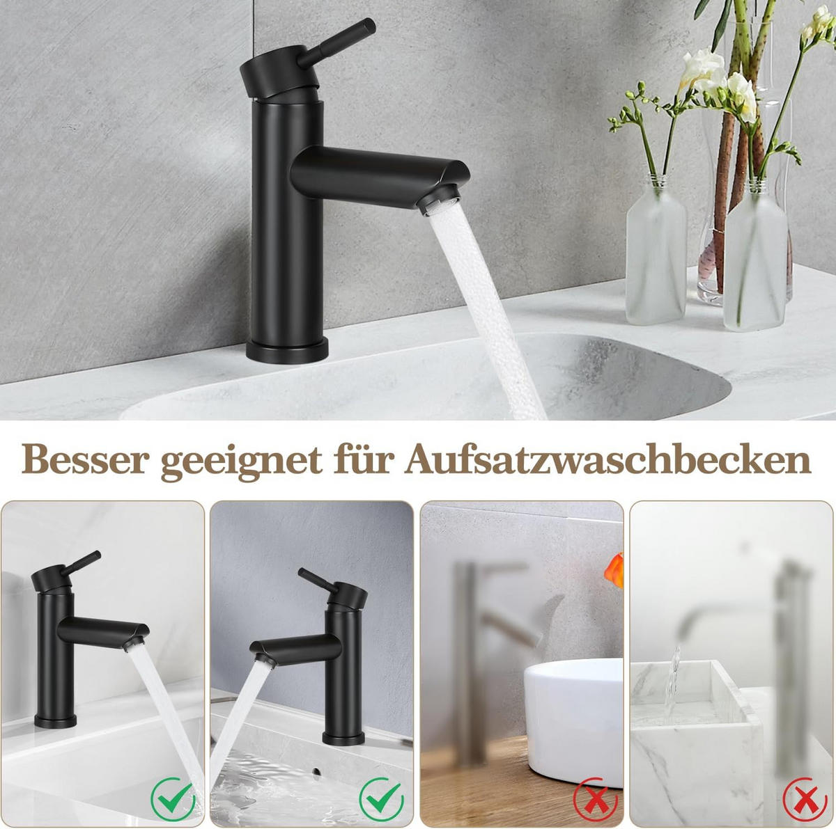 WASCHTISCHARMATUR Bachorw 14.6/4.6/17.4 cm - Schwarz, Metall (4.6/17.4/14.6cm) - ZMH