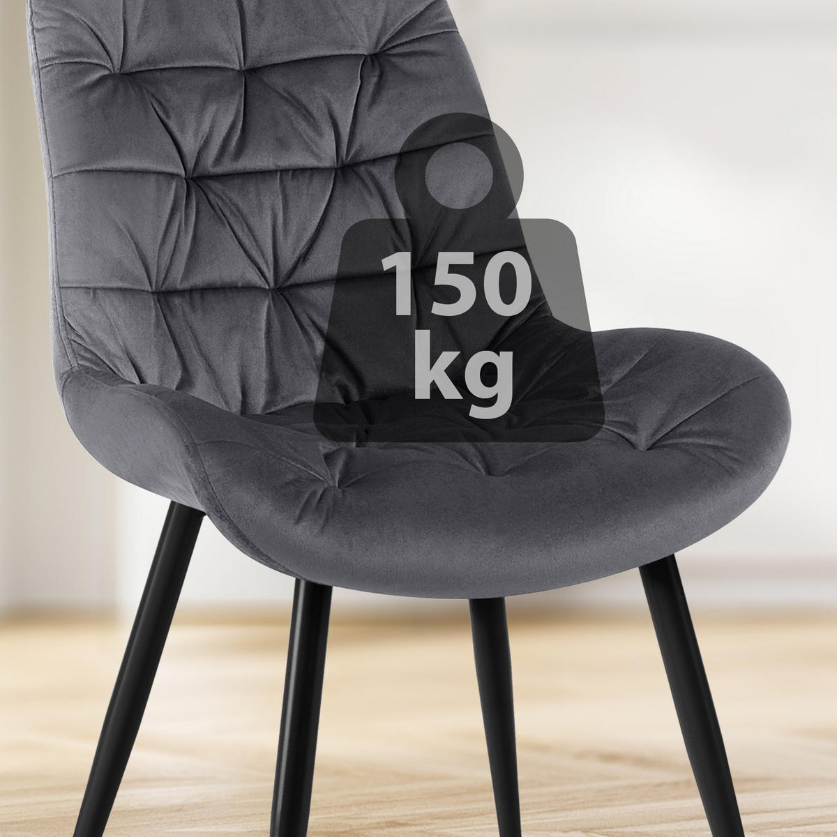 ESSZIMMERSTUHL Samt Dunkelgrau - Dunkelgrau/Schwarz, Textil/Metall (56/85/63cm) - CLP