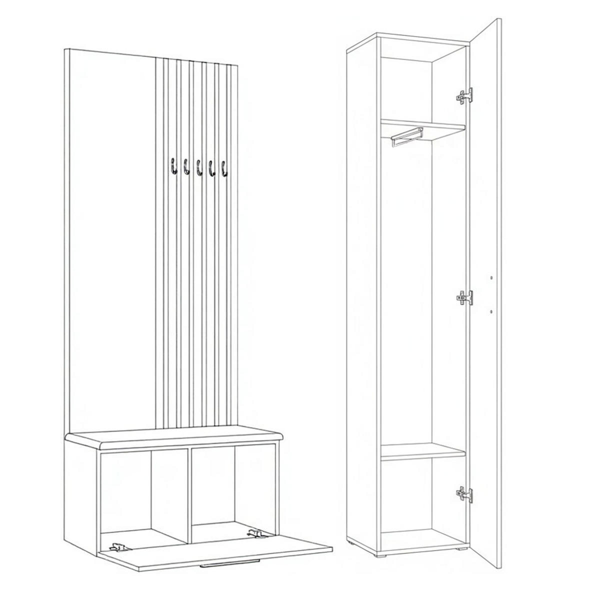 GARDEROBENSCHRANK MODULO 120,6/204/40 cm Modern Garderobe-Set Grau - Schwarz/Grau, Holzwerkstoff (120.6/204/40cm) - MASSENO
