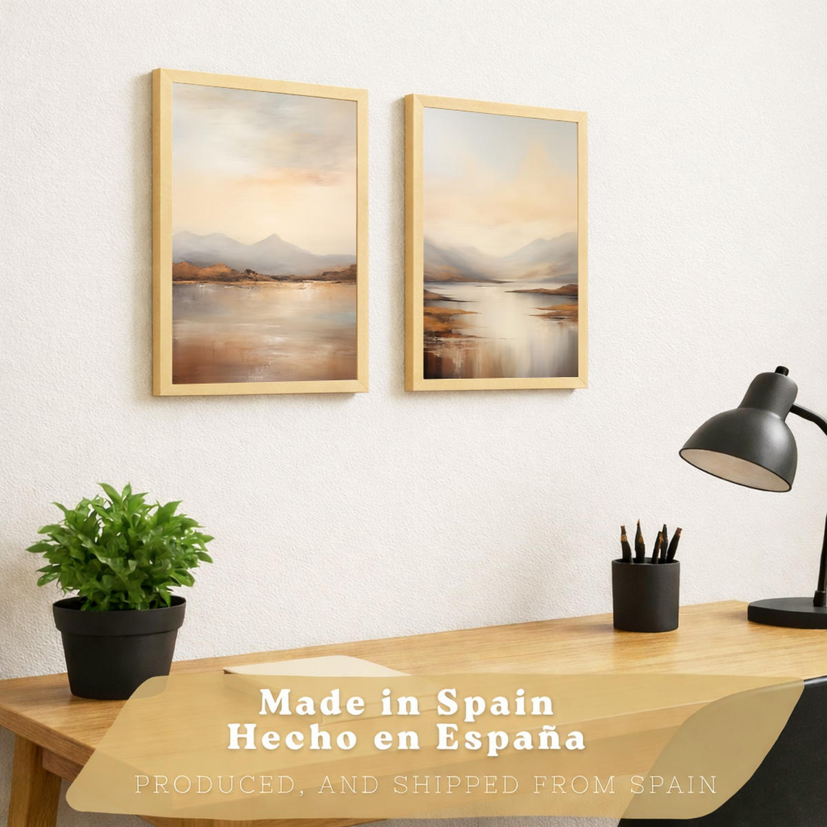 PLAKAT Sada 2 Soumrak A3 Lehký dřevěný rám - béžová, papír (29.7/1/42cm) - Nacnic