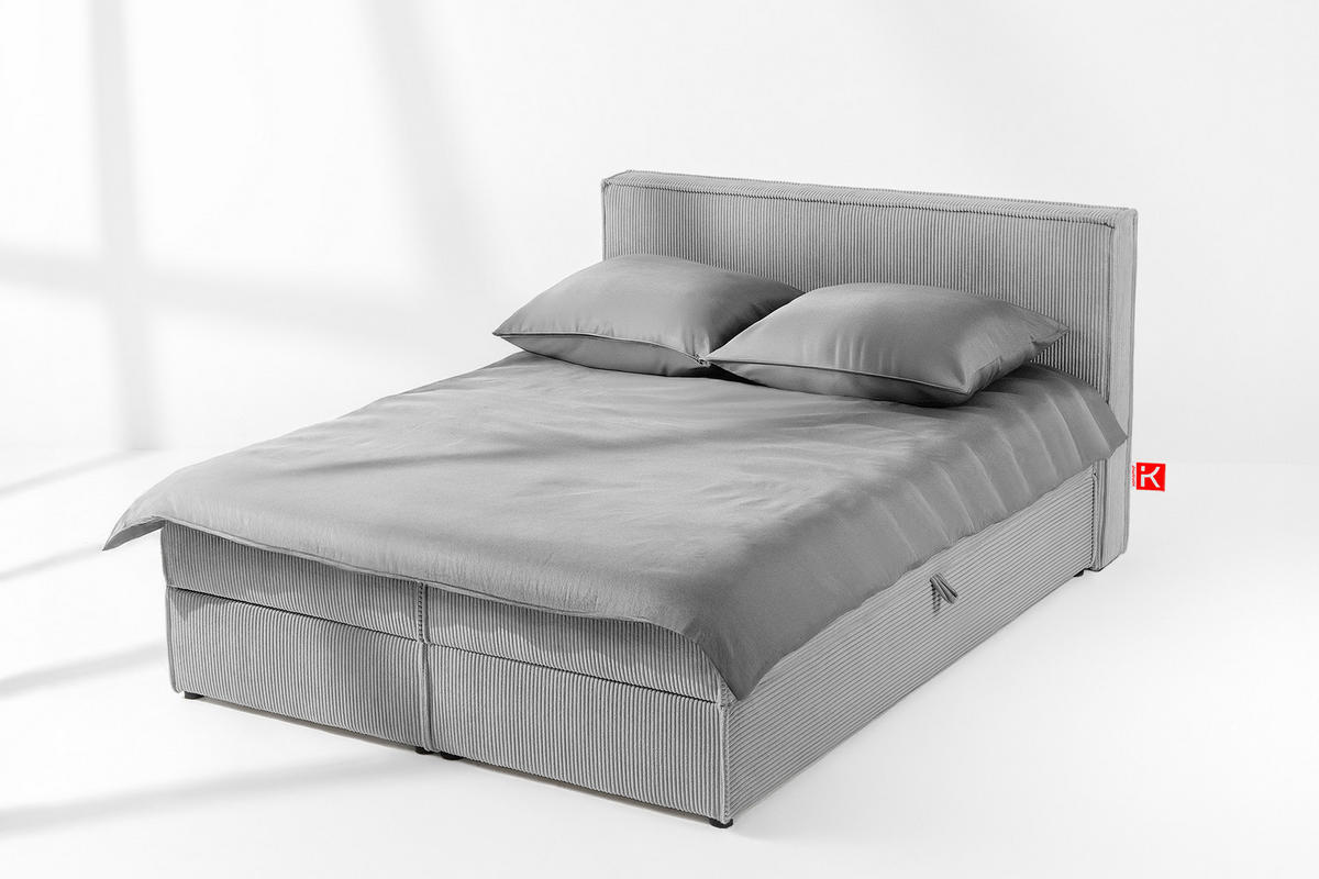 BOXSPRINGBETT ROTI mit Stauraum, hellgrau - Hellgrau/Schwarz, Holz/Holzwerkstoff (140/200cm) - KONSIMO®