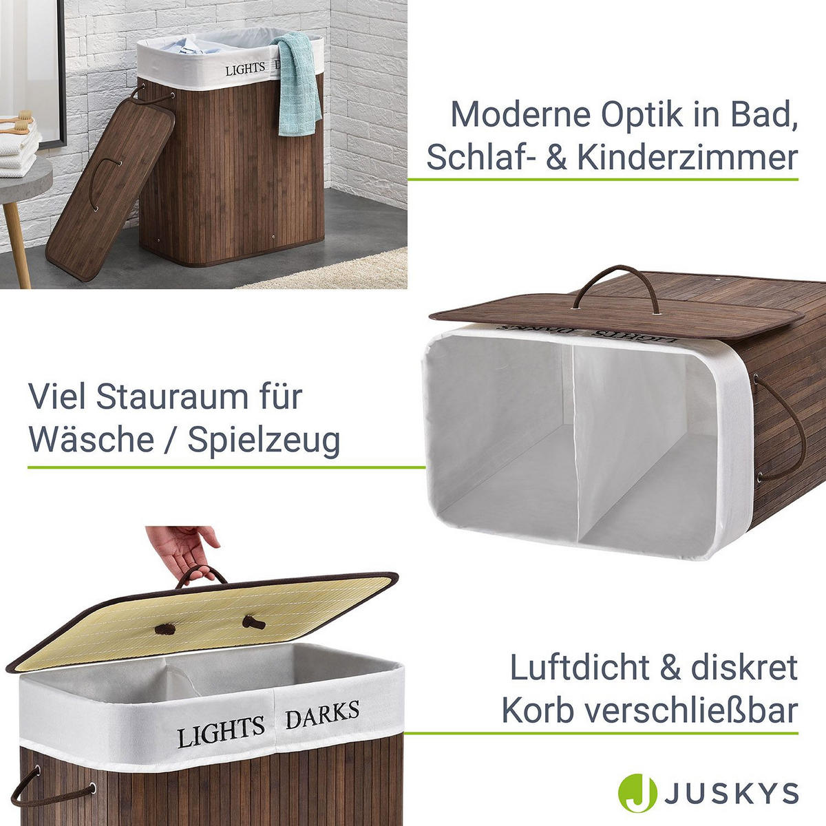WÄSCHEKORB Curly 100 L braun - Braun, Holz (52/63/32cm) - Juskys