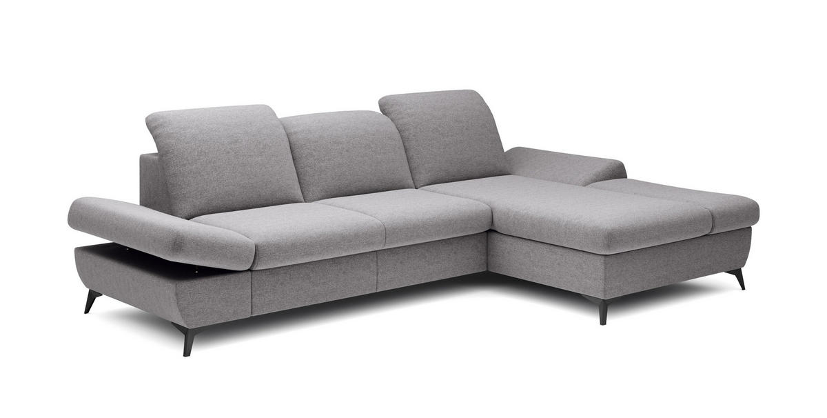 ECKSOFA FELICE R-S Hellgrau Geflochtener Stoff mit Schlaffunktion - Hellgrau, Holz (284/166cm) - MASSENO