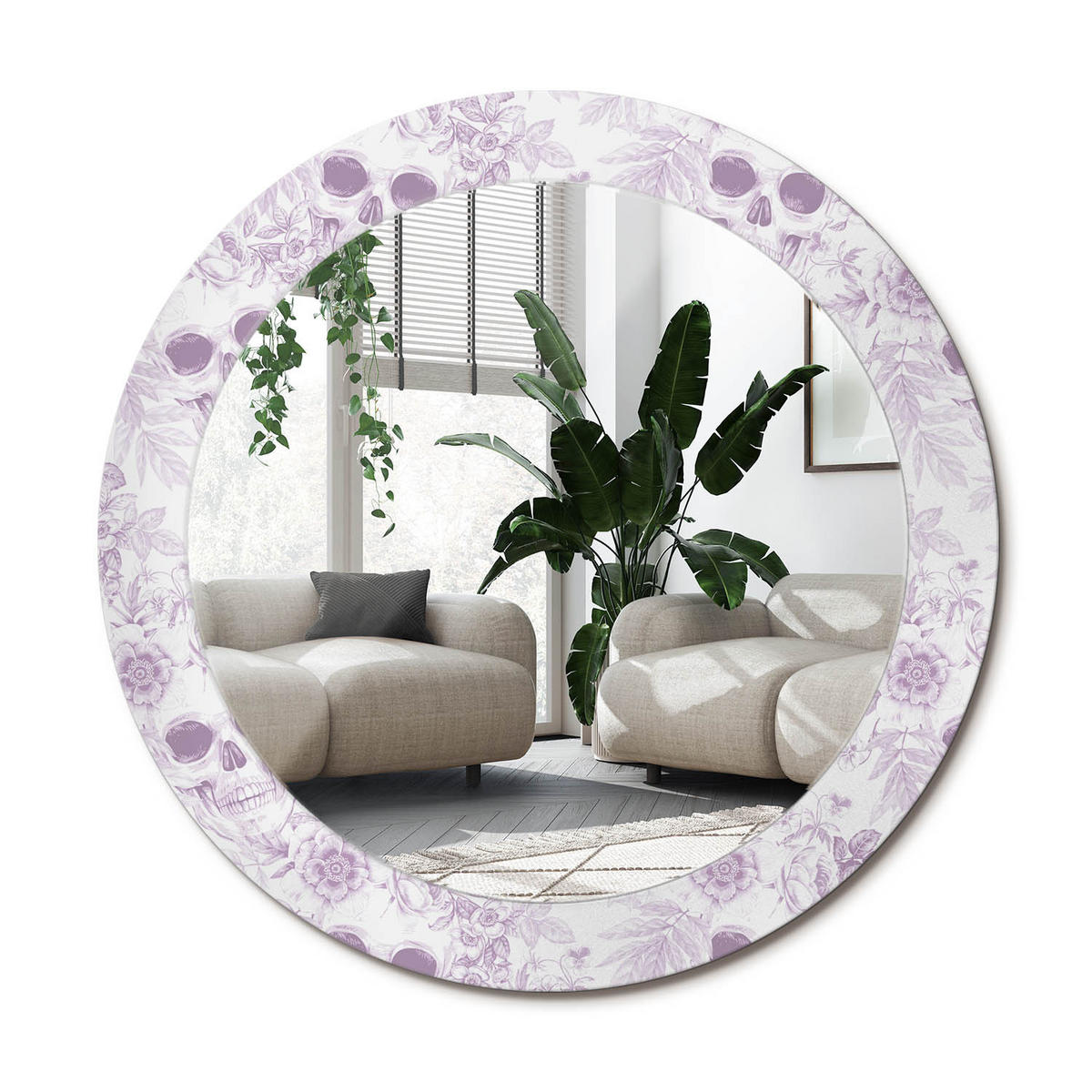 SPIEGEL Rund Ø 70 cm mit Aufdruck - Violett, Glas (70/70/0.4cm) - Wallfluent