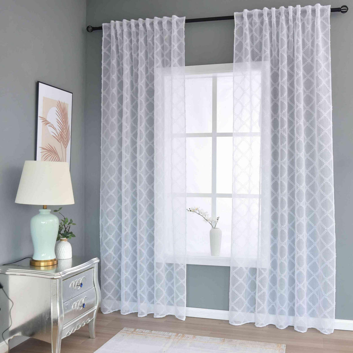 GARDINE VALENCIA HxB 245x145 cm Natur Diamond - Weiß, Textil (145/245cm)
