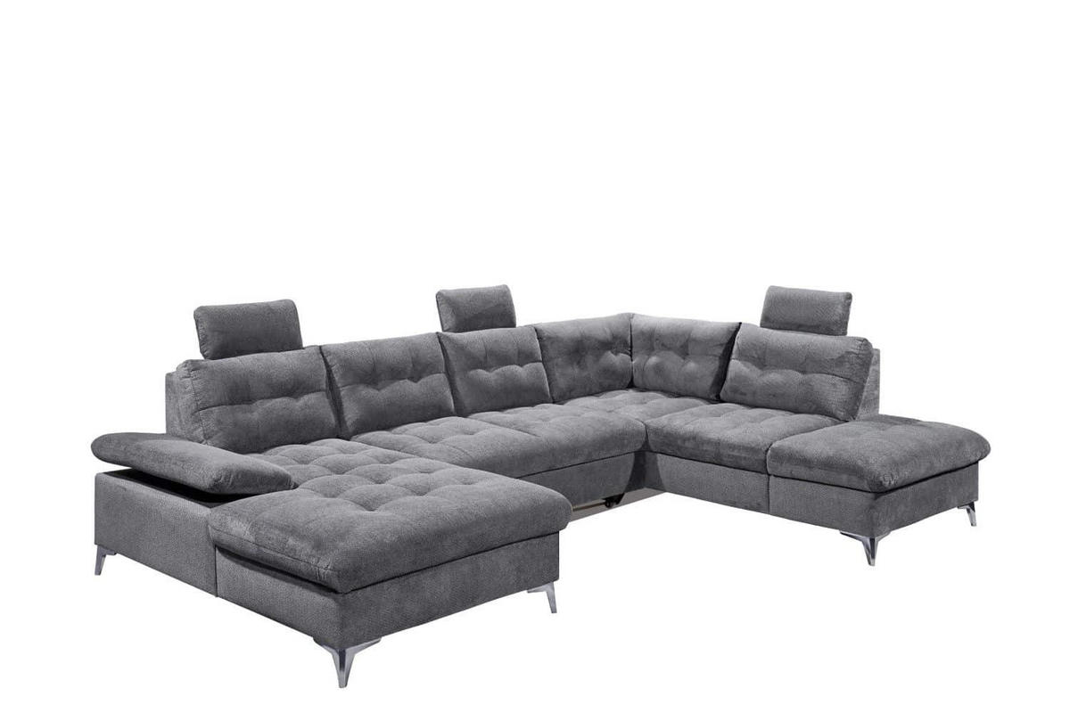 WOHNLANDSCHAFT mit Schlaffunktion und Bettkasten - Chromfarben/Titanfarben, Holz/Kunststoff (218/107/324cm) - ed exciting design