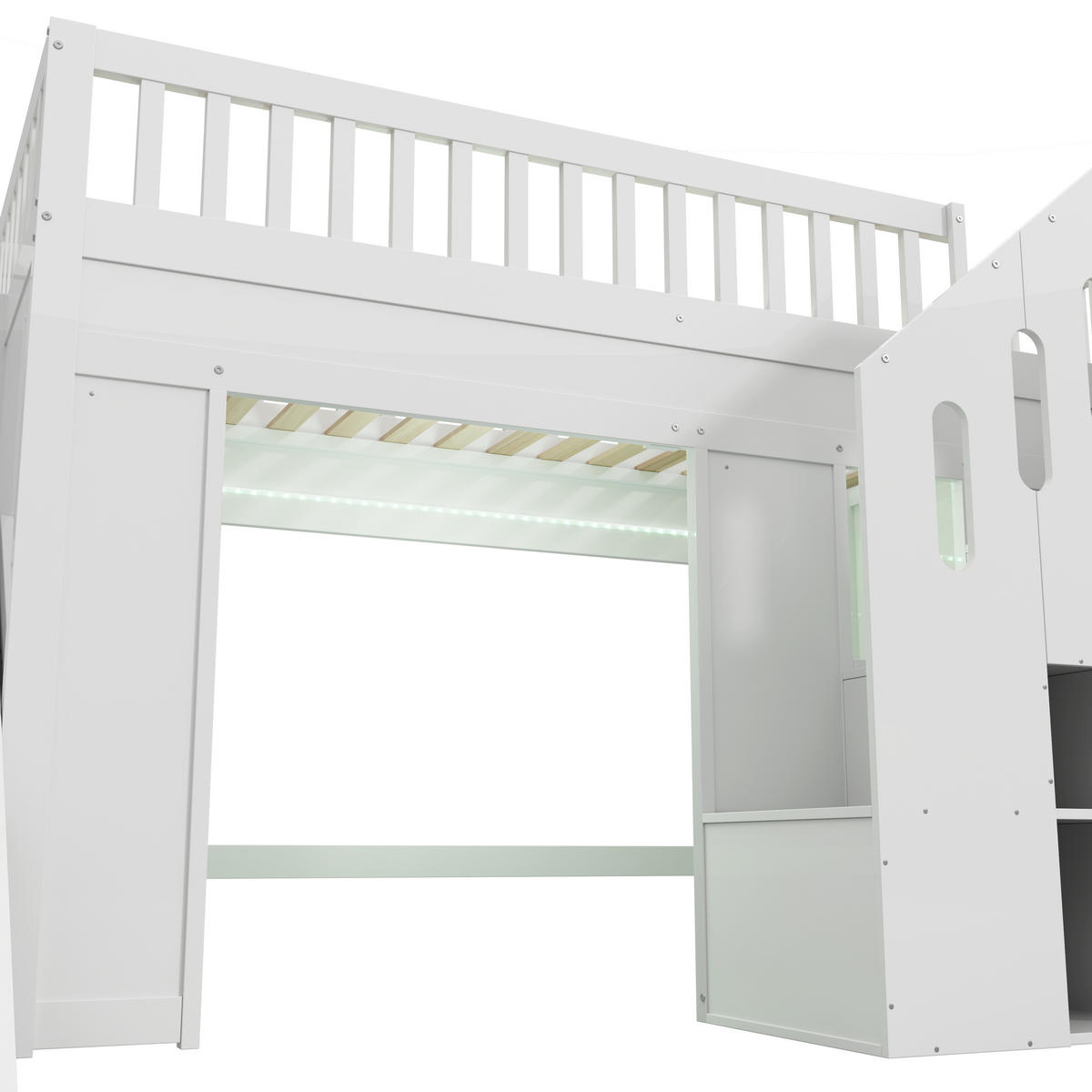 HOCHBETT 90/200 cm in Weiß Kinderbett mit Rutsche, Stauraumtreppe und LED - Weiß, Holzwerkstoff (90/200cm) - STILVORA