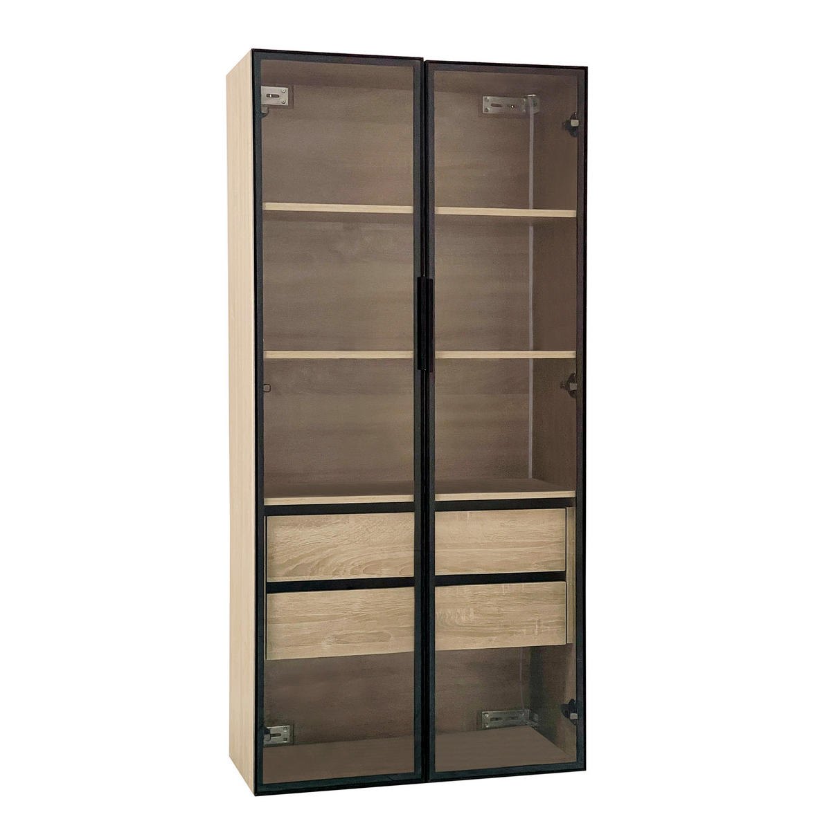 SCHRANK 2er-Set mit LED und Milchglastüren Natur - Naturfarben, Holzwerkstoff (36/155/74cm) - Beauniv