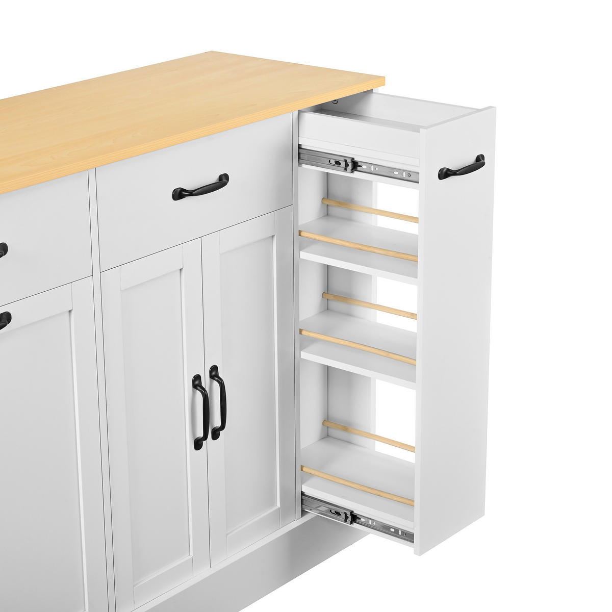 KÜCHENINSEL in Weiß Küchenschrank modern, Schubladen, Abfallbehälterfach & Gewürzregal, B133.5/T40/H86cm - Weiß, Holzwerkstoff/Metall (133.5/86/40cm) - STILVORA