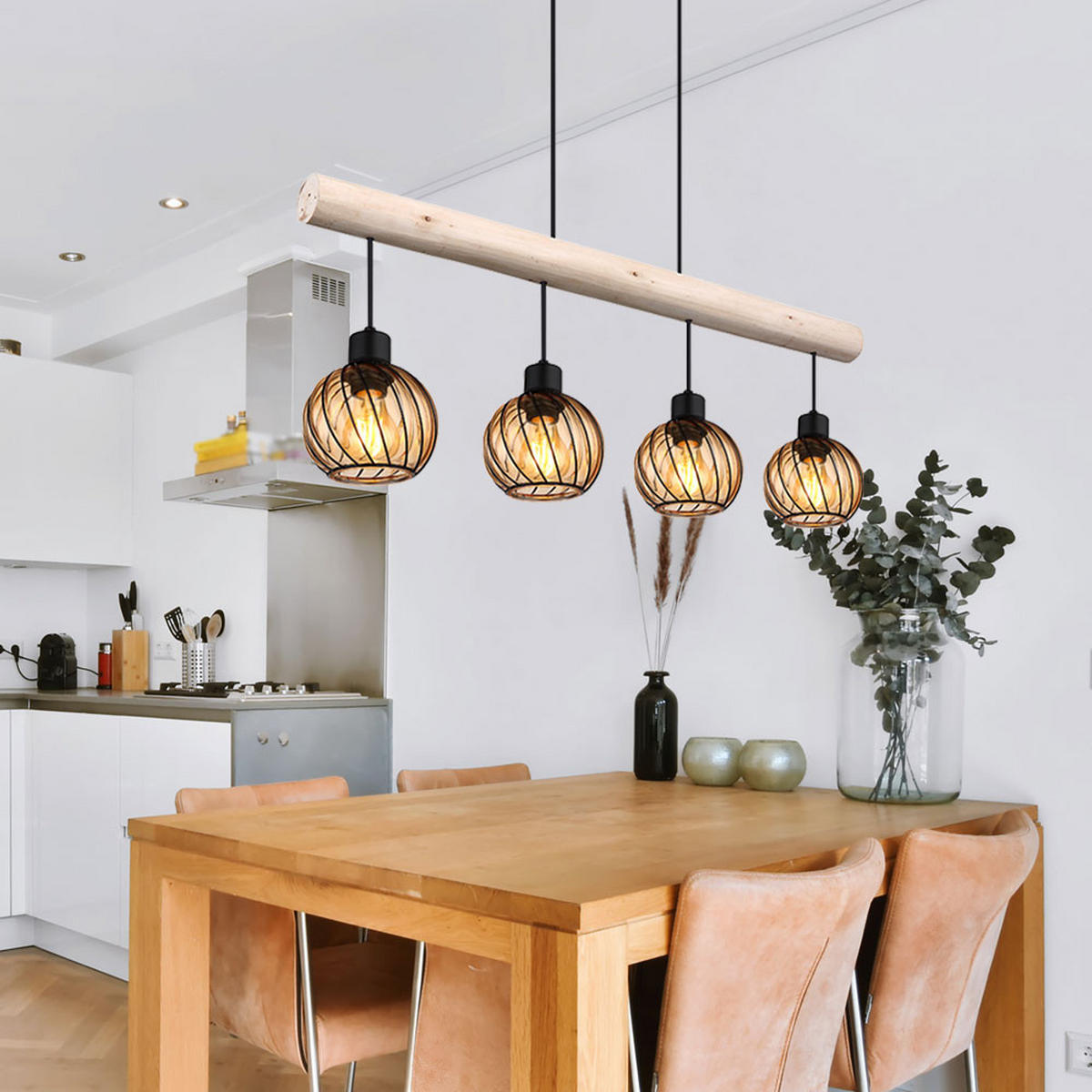 HÄNGELEUCHTE Holzoptik Braun Glas Amber - Braun, Holz (82/13/120cm) - Globo Lighting