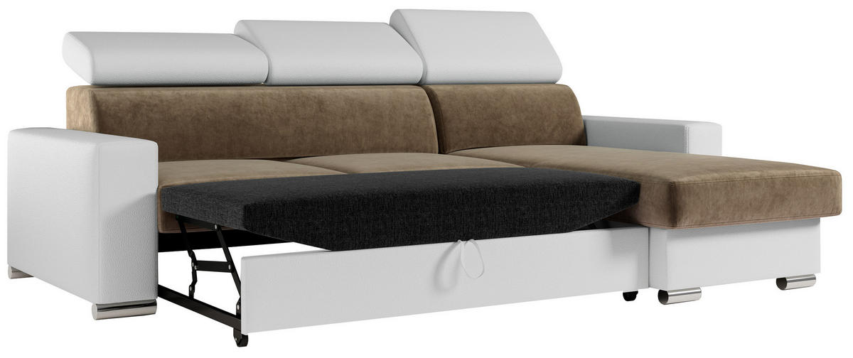 ECKSOFA FOX-L Braun/Weiß - Silberfarben/Braun, Kunststoff/Textil (242/168cm) - MKS