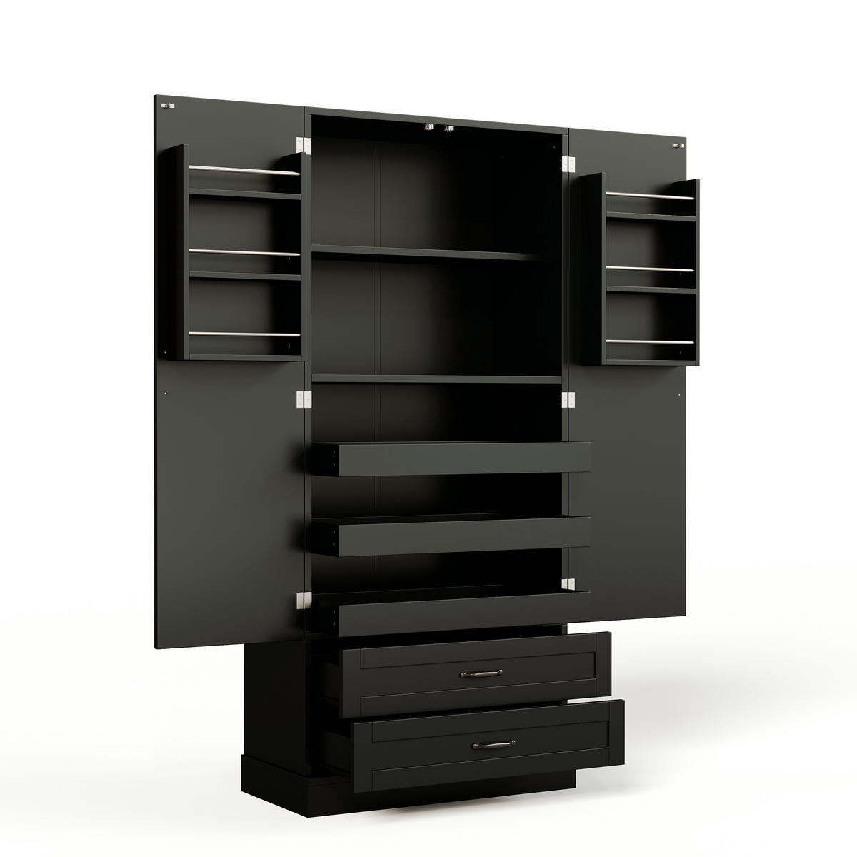 GESCHIRRSCHRANK 180 cm MDF Schwarz mit Ausziehböden und Türregalen - Schwarz, Holzwerkstoff (37.5/180/80cm) - Korfee
