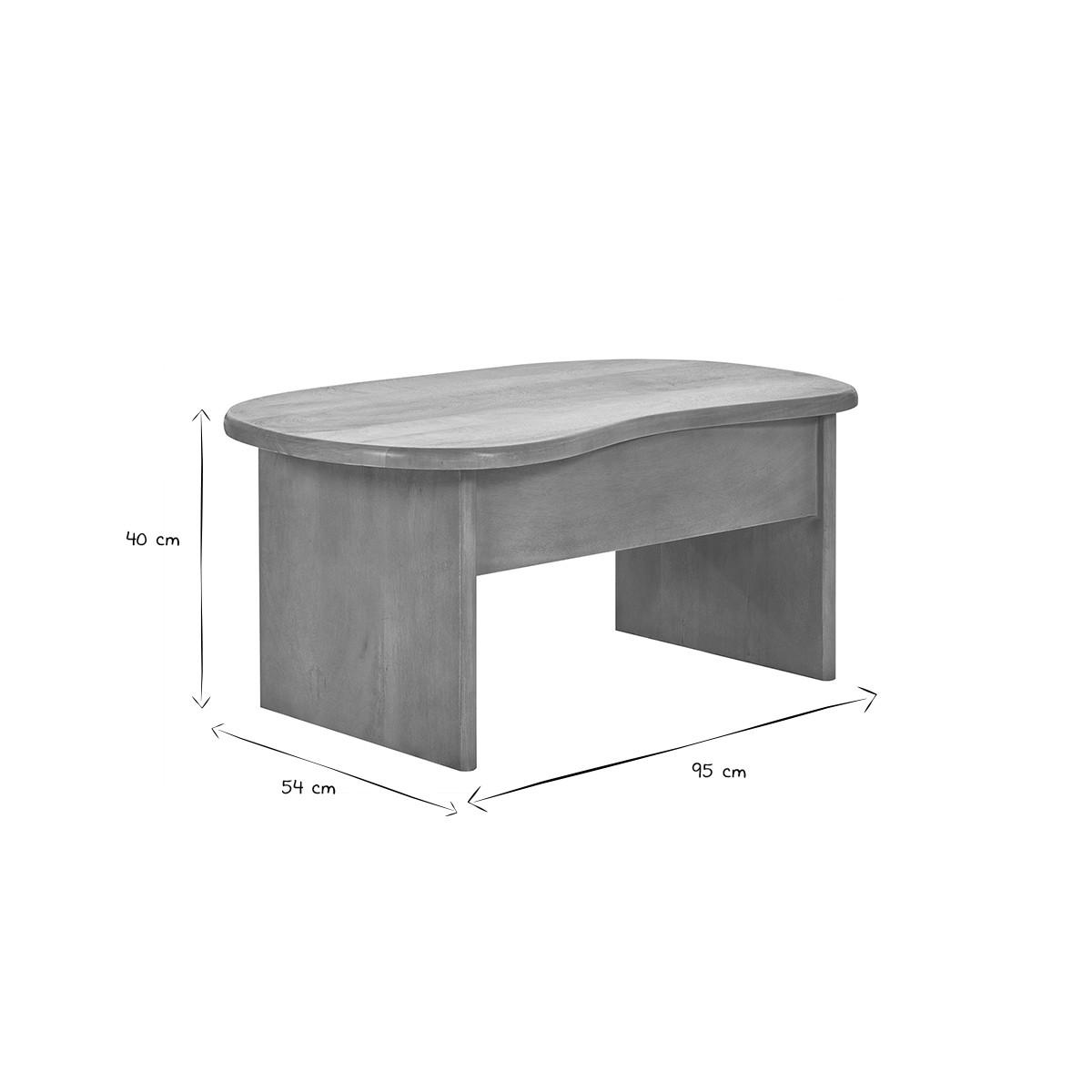 COUCHTISCH Bohnenform Ablage Massives Mangoholz B95 cm KOKOA - Eiche Bianco, Holz (95/54/40cm) - Miliboo