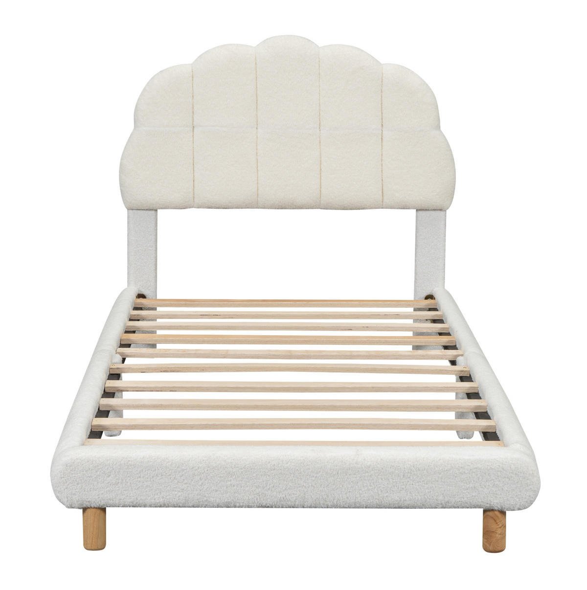KINDERBETT 90/200 cm aus Plüsch und MDF mit blumenförmigem Kopfteil Weiß - Weiß, Textil (90/200cm) - Modenvie