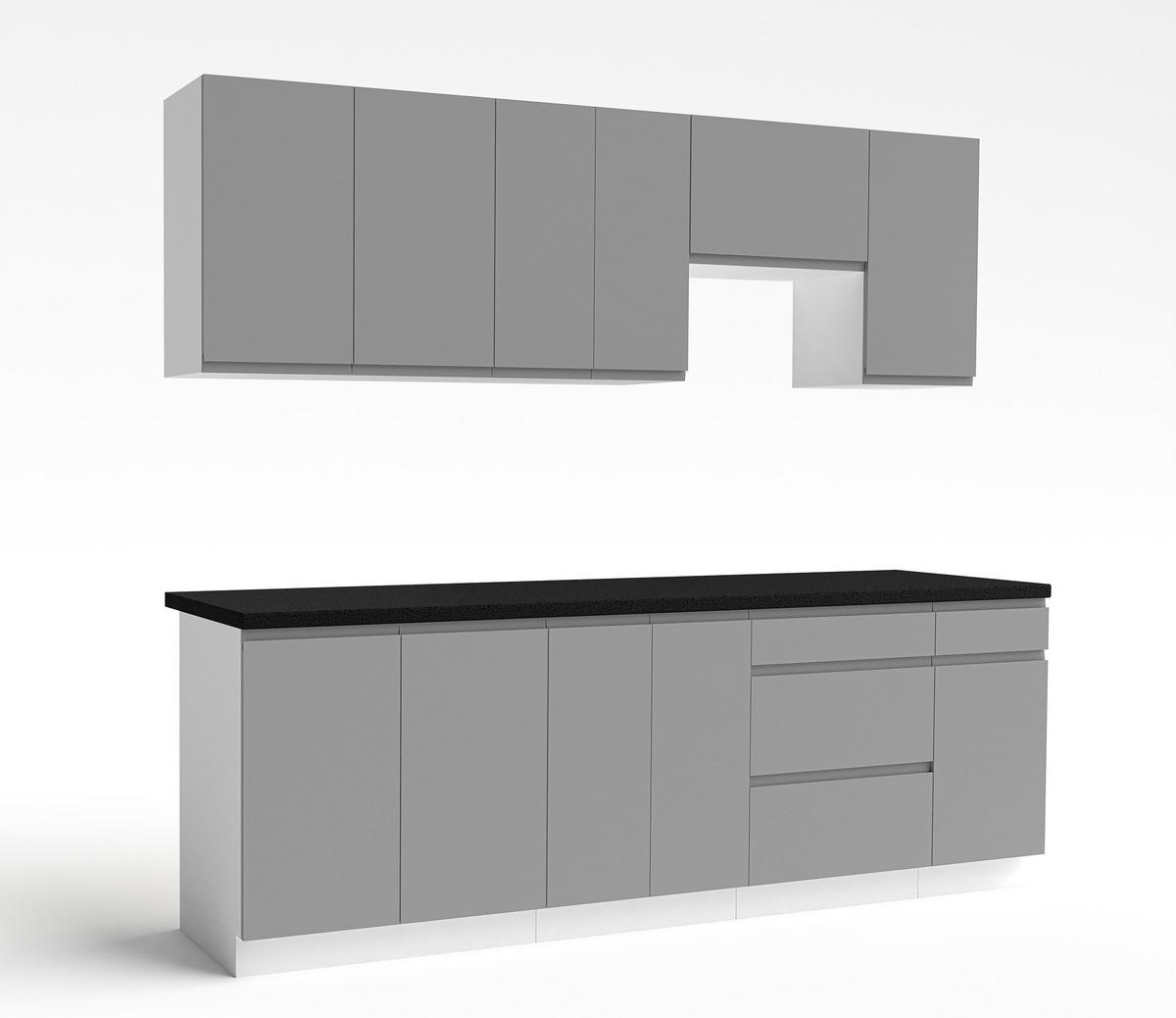KÜCHENLEERBLOCK Aquileia 240 cm Grau mit Weißem Korpus mit Arbeitsplatte Vulkanisch Schwarz - Schwarz/Grau, Holzwerkstoff (240/157.8/60cm) - AX Living