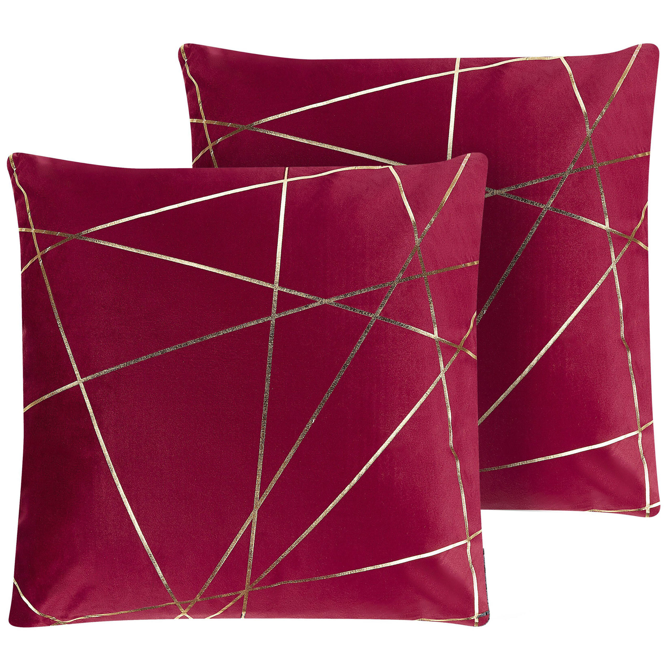 DEKOKISSEN 2er-Set Rot 45/45 cm Pinus - Rot, Textil (45/45cm) - Beliani