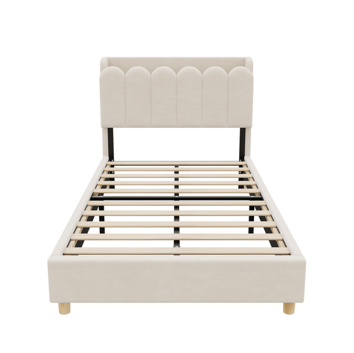 KINDER-POLSTERBETT 90x200 cm in Beige mit USB-/Type-C-Anschlüssen und Nachtlicht - Beige, Textil (90/200cm) - IVMEU
