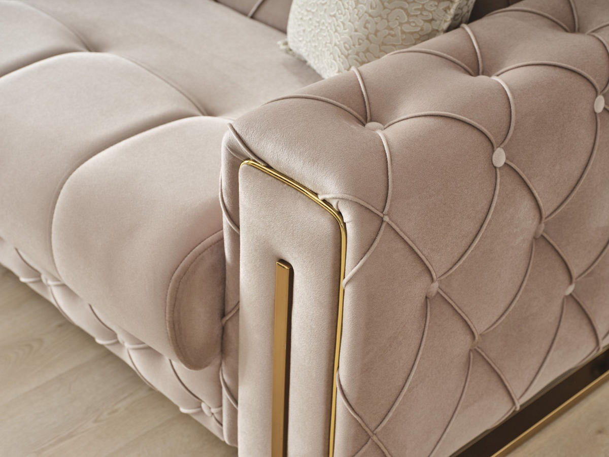 SITZGARNITUR Shimla, Beige Stellvariante 3+2+1 - Beige, Holzwerkstoff/Metall (220/80/100cm)
