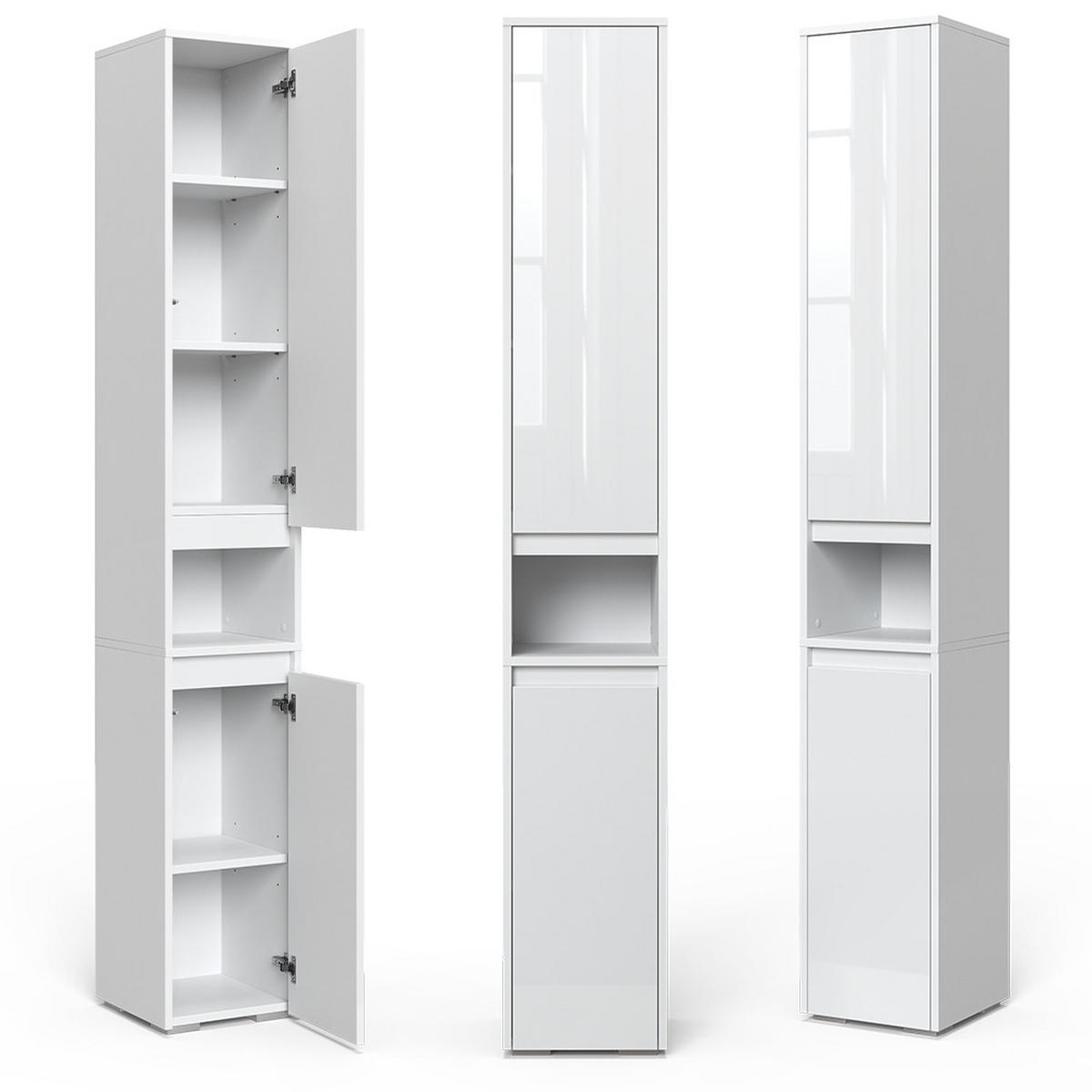 BADSCHRANK Majest Weiß 30.2 x 191.5 cm mit Türen und offenem Fach - Weiß, Holzwerkstoff (30.2/191.5/30cm) - Vicco