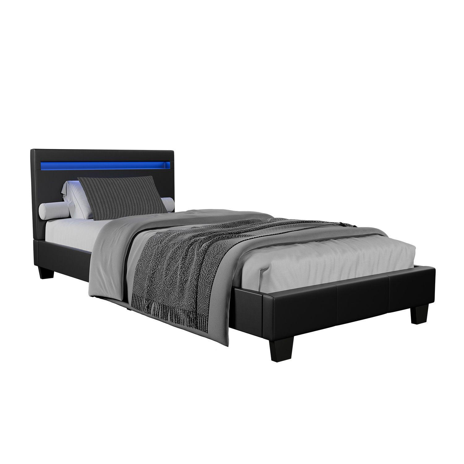 POLSTERBETT Verona mit LED schwarz 90x200cm - Schwarz, Holz (90/200cm) - Juskys
