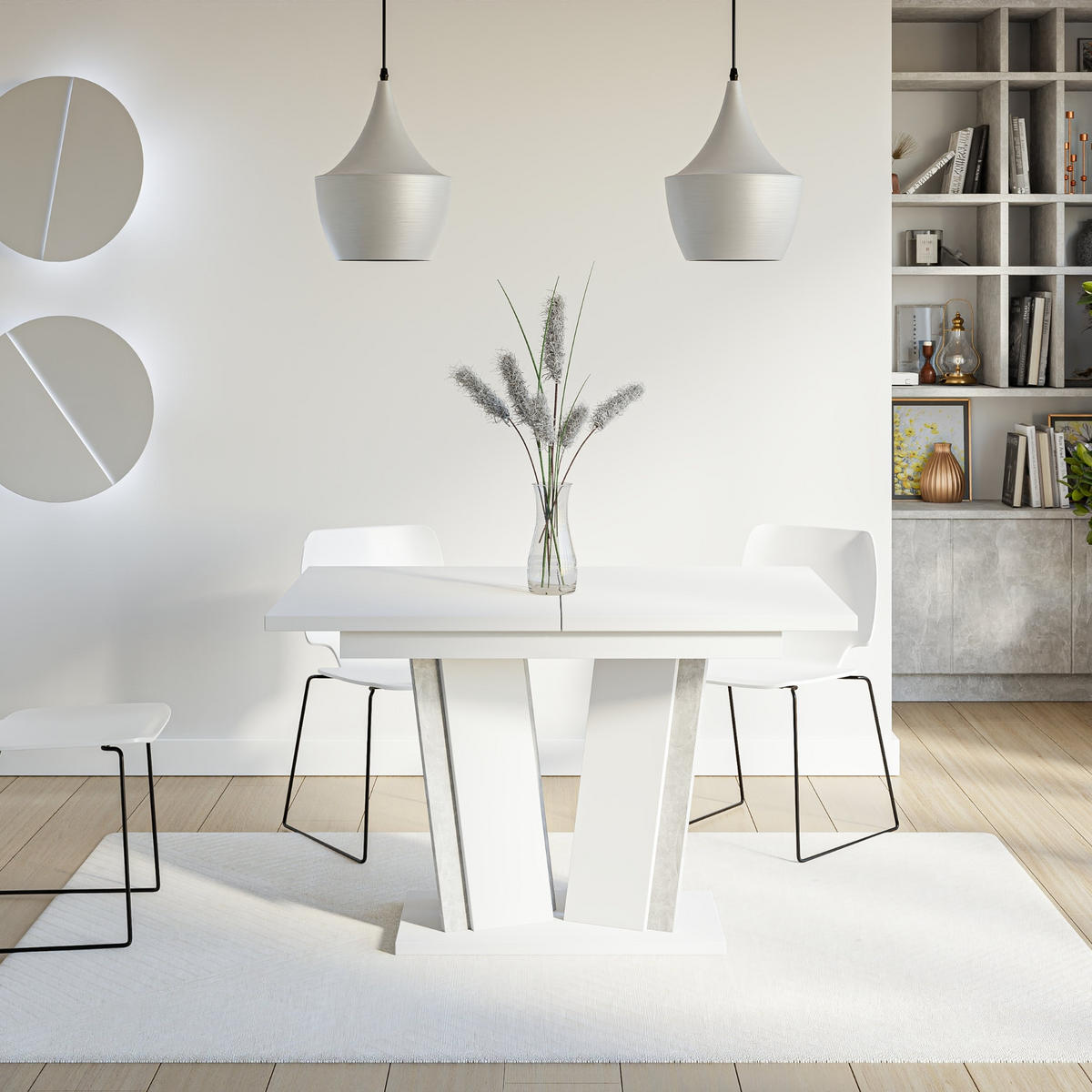 ESSTISCH Ausziehbar 120 - 160 cm Weiß und Grau Betonoptik - Weiß/Grau, Holzwerkstoff (120/80/75cm) - PROSPERO