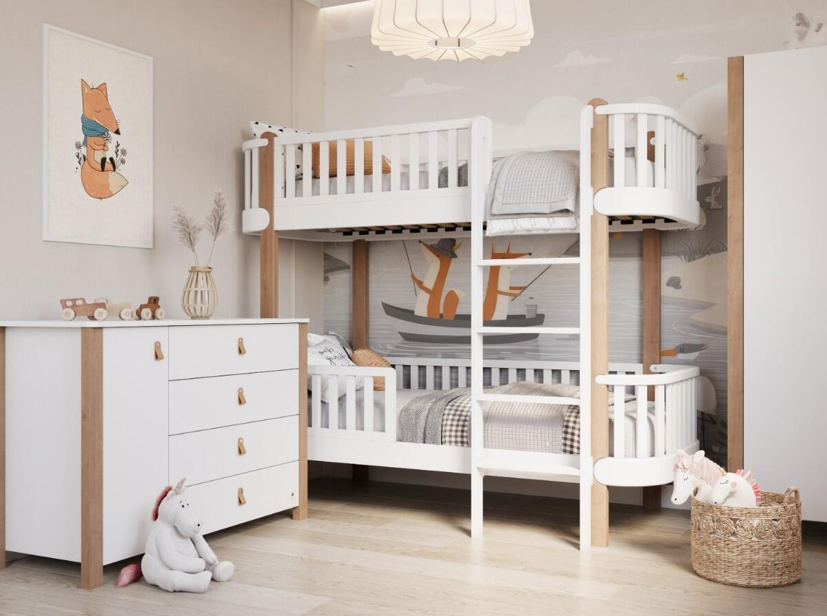 ETAGENBETT ETUDE Beige, Weiß 87x195x162 cm - Beige/Weiß, Holz - FURNLUX