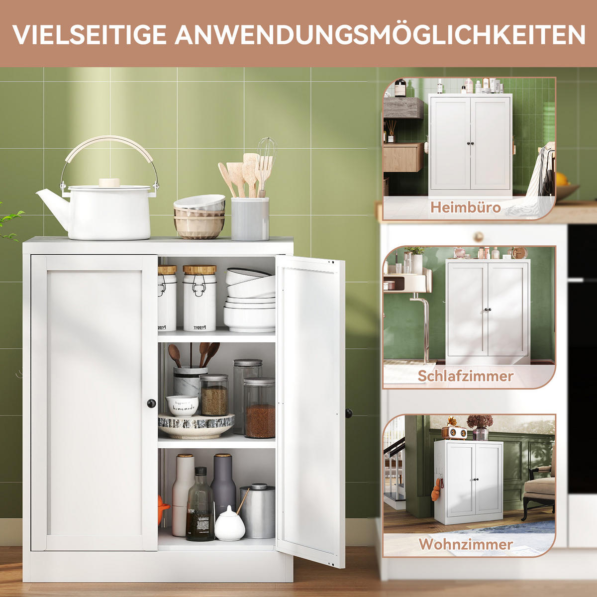SIDEBOARD 70/35/88 cm aus Metall in Weiß mit 2 Türen & verstellbaren Böden - Weiß, Metall (70/88/35cm) - BEAOK