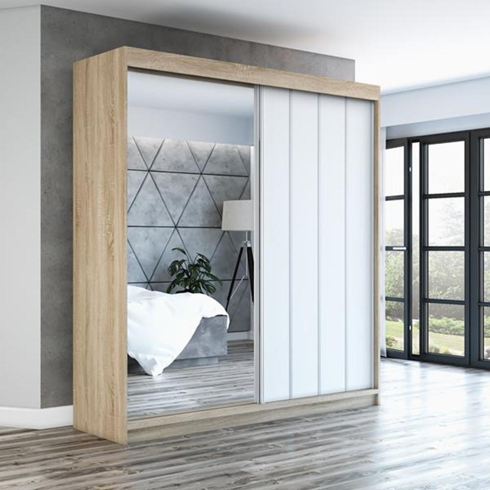 SCHWEBETÜRENSCHRANK 180 CM GLIDE Farbe: Sonoma, weiß - Braun/Weiß, Holzwerkstoff (180/215/59.5cm) - A&J MöbelLand