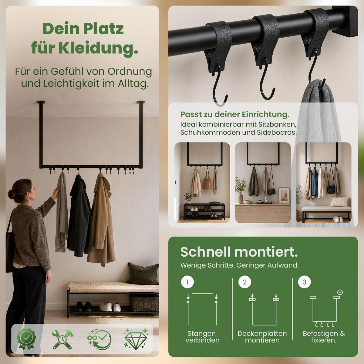 KLEIDERSTANGE Metall Schwarz - Schwarz, Metall (80/60/7cm) - CLP