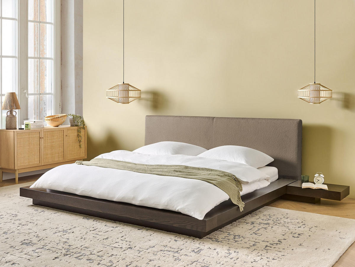 BETT mit Lattenrost 180/200 cm MDF-Platte Dunkelbraun Zen - Dunkelbraun, Holzwerkstoff (180/200cm) - Beliani
