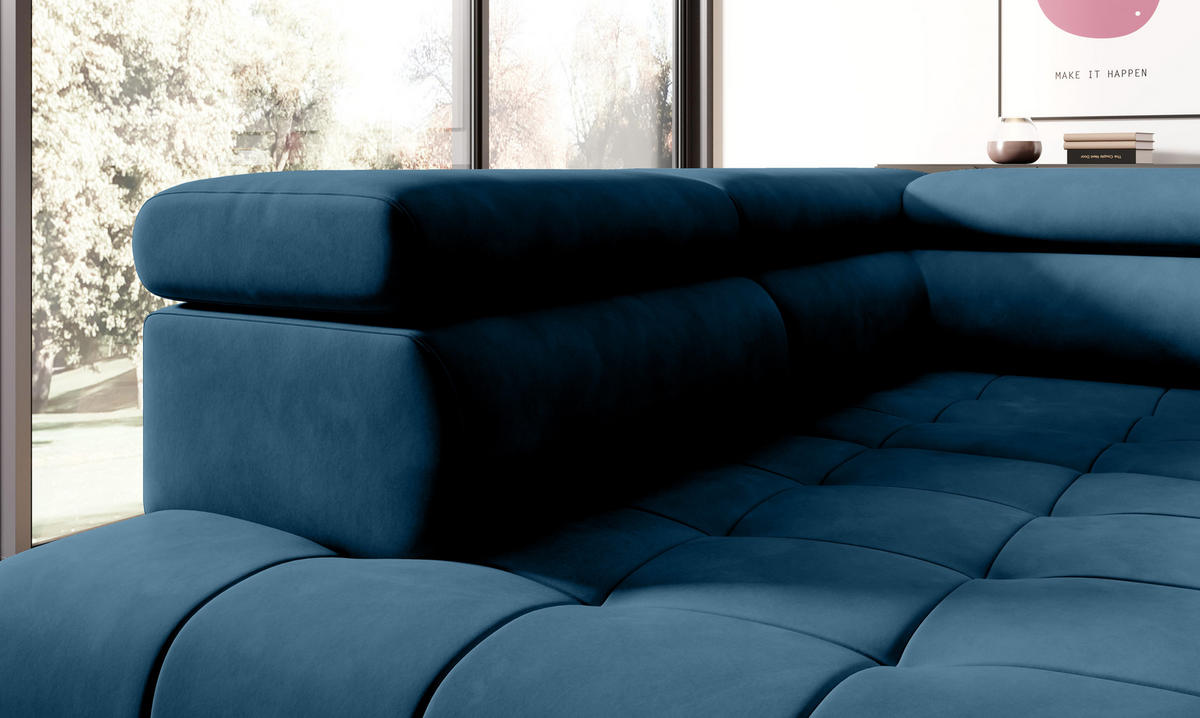 ECKSOFA CHIVAS Freistehend , Schlaffunktion, 278×197×76/98 cm, Stoff - Element, Königsblau, Rechts Seite - Schwarz/Dunkelblau, Holz/Textil (197/278cm) - DomoHome