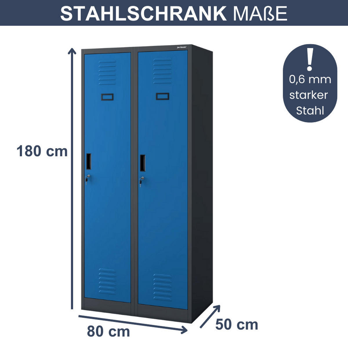 UMKLEIDESCHRANK Spind WIEN 2 Abteile 180x80x50cm Anthrazit-Blau - Anthrazit, Metall (80/180/50cm) - DELUKE