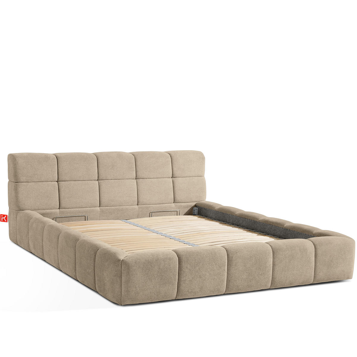POLSTERBETT AERI 140/160/180/200 mit Rahmen und Bettkasten, beige - Beige, Holz/Holzwerkstoff (180/200cm) - KONSIMO®