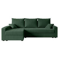 ECKSOFA mit Schlaffunktion und Bettkasten ALESIA-L 231x140x90 cm Grün Cord - Silberfarben/Grün, Holzwerkstoff/Kunststoff (231/140cm) - ALTDECOR