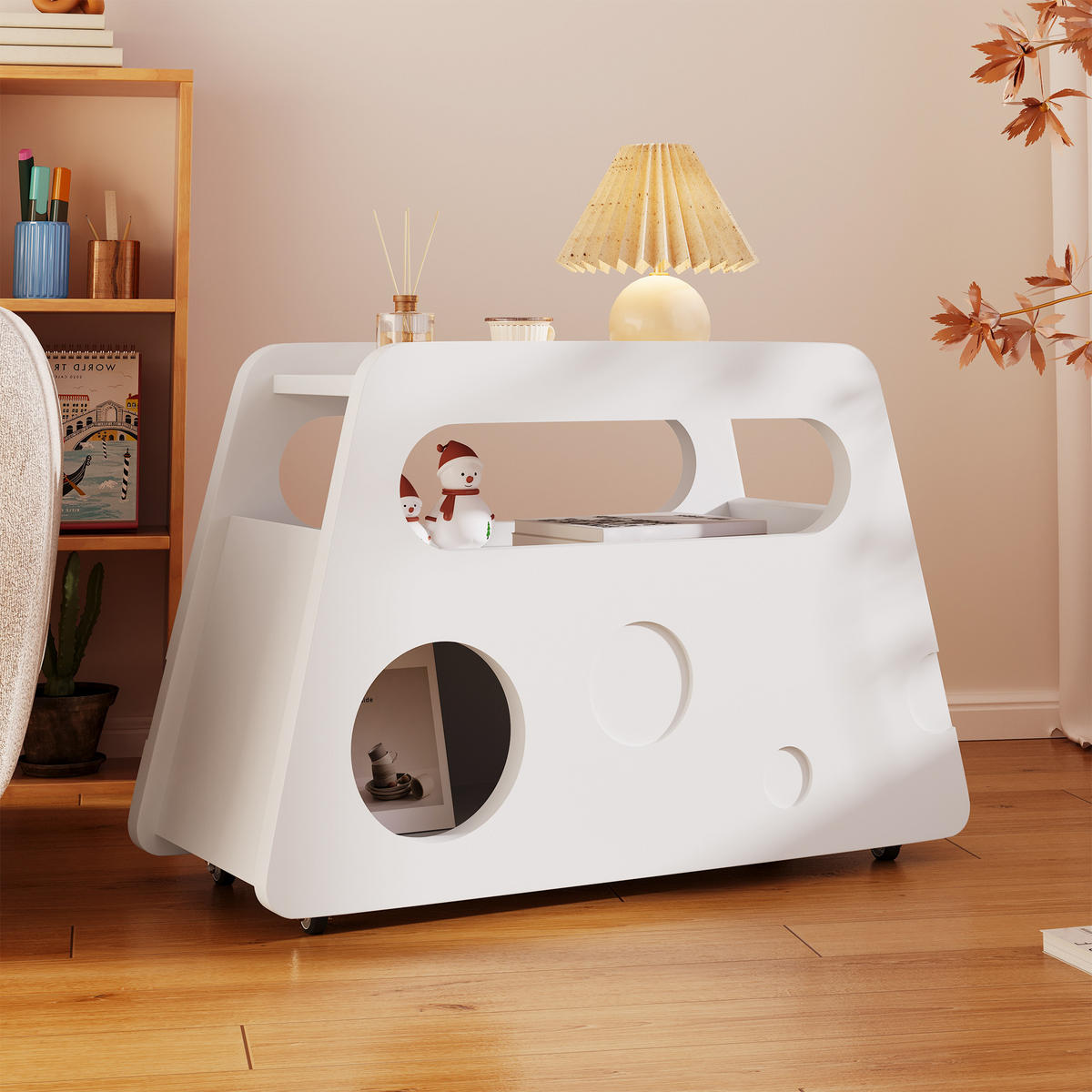 BEISTELLTISCH 81/33/51,5 cm Weiß aus MDF und Spanplatte mit Rollen - Weiß, Holzwerkstoff (81/33/51.5cm) - OKWISH