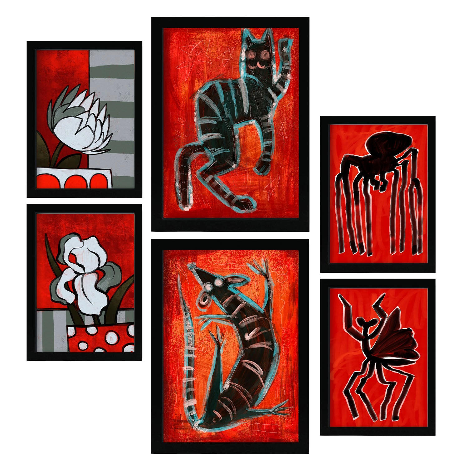 POSTER Set Mit 6 Kreaturen Frames 1 In Tiere Abstracts Ästhetische Dekorative Gemälde Für Ihr Wohnzimmer Schlafzimmer Zuhause A3 & A4 Schwarzer Rahmen - Schwarz, Papier (29/3cm) - Nacnic
