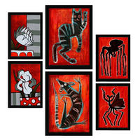 POSTER Set Mit 6 Kreaturen Frames 1 In Tiere Abstracts Ästhetische Dekorative Gemälde Für Ihr Wohnzimmer Schlafzimmer Zuhause A3 & A4 Schwarzer Rahmen - Schwarz, Papier (29/3cm) - Nacnic