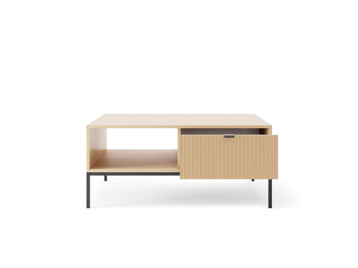 MODERNES Geriffelter Couchtisch KIOTO Ł2SZ (Eiche Vicenza, Schwarzes Gestell, Vollauszug) - Eichefarben/Schwarz, Holz/Holzwerkstoff (68/104/46cm) - Ravio