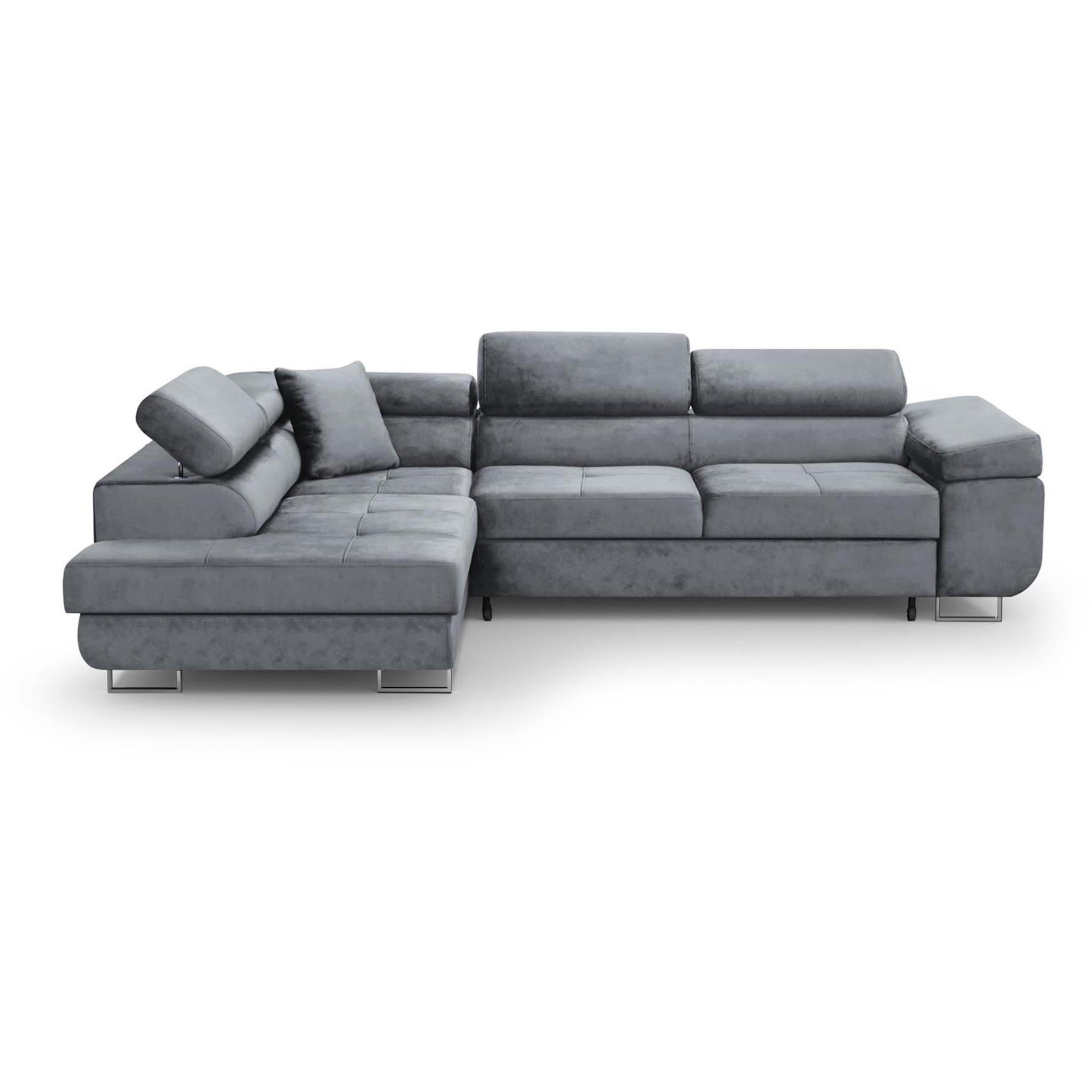 ECKSCHLAFSOFA Vild verstellbaren Kopfstützen, Hellgrau, links - Chromfarben/Hellgrau, Textil (275/203cm) - Beautysofa