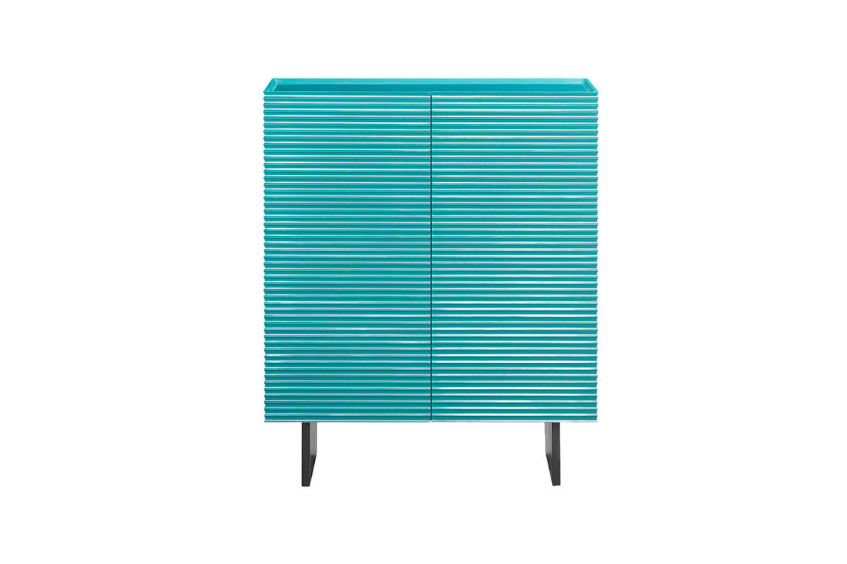 HIGHBOARD LYNN Blau Holz - Blau/Schwarz, Holzwerkstoff/Metall (100/120/40cm) - KAWOLA