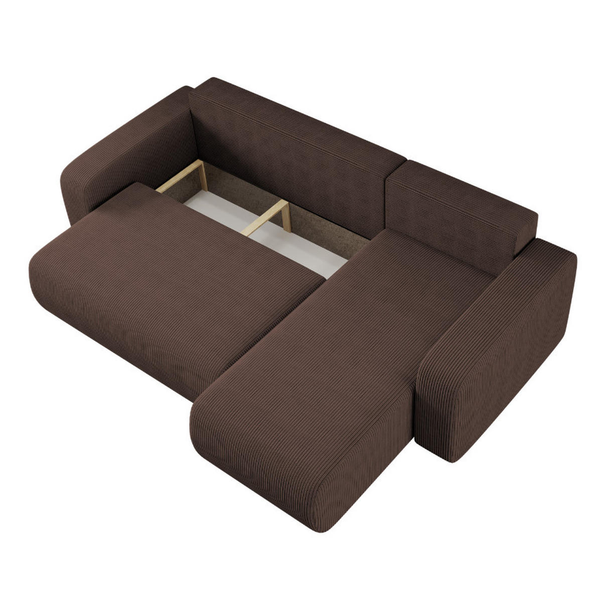 ECKSOFA L-FORM Schlaffunktion Und Bettkasten Eckcouch MILANO L Stoff Dicker Cord Braun Rechts - Braun, Holz/Textil (244/142cm) - Kaiser Möbel